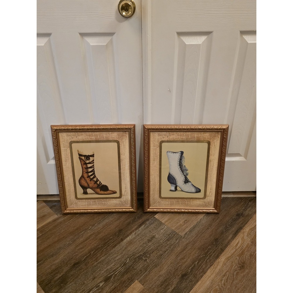 VTG Bombay Company‎ Stephanie Hoppen Victorian Boot Prints Framed Pair Wall Art - Picture 4 of 10